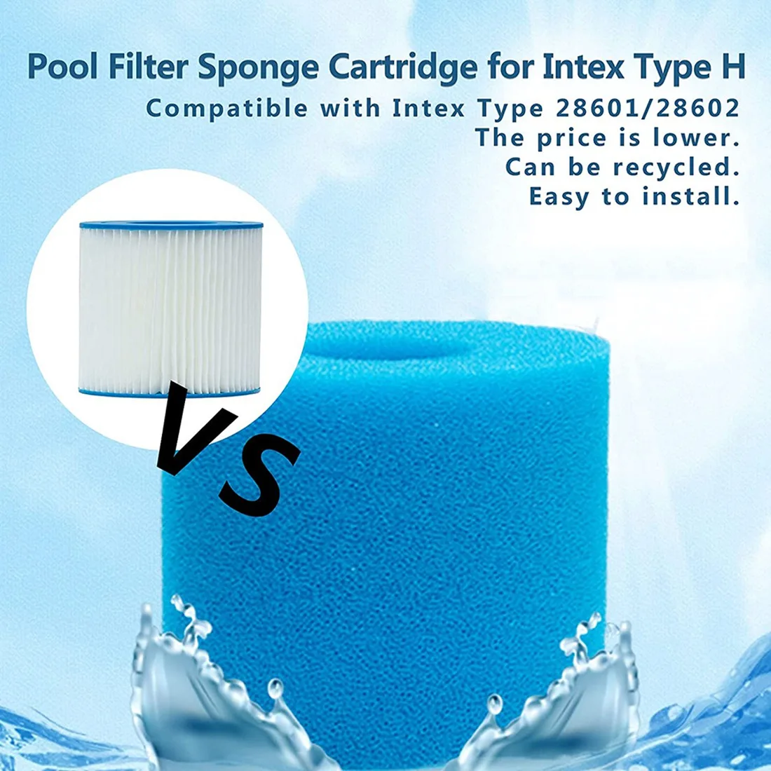 Cartridge Filter kolam renang, 4 buah untuk tipe H, penggantian kolam renang busa spons Filter kartrid untuk Intex tipe H