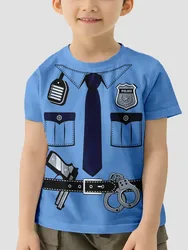 Police Cop Uniform Halloween Costume Policeman Outfit Suit Youth 2024 Kids Spring Clothes Tops Children's T-shirt Short Sleeve