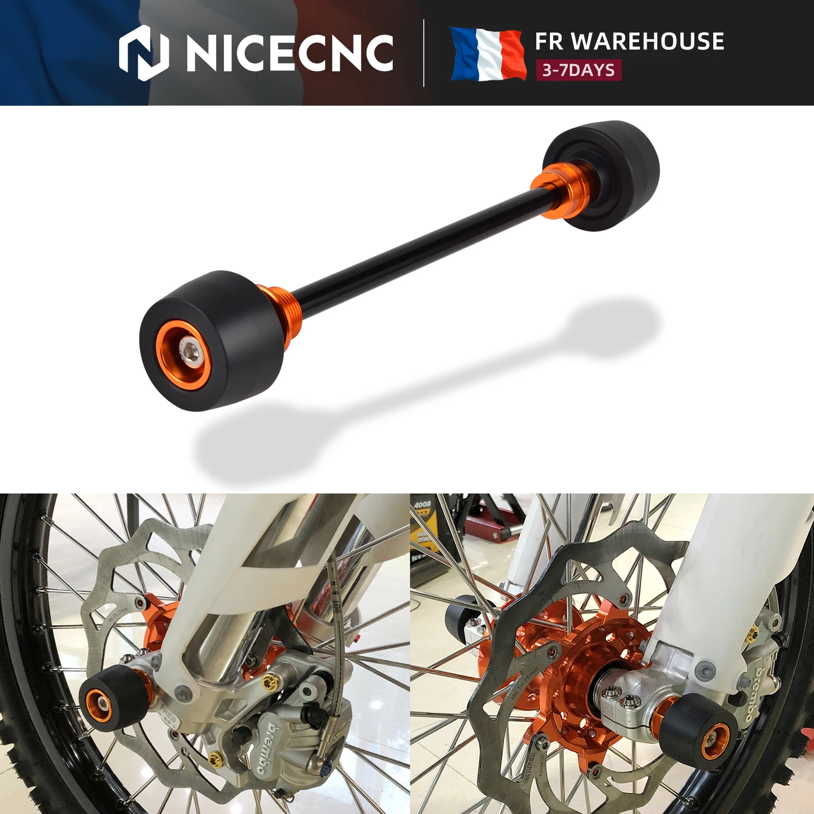 NICECNC 22mm Vorderrad-Achsschleifer Crash Pad für KTM EXC TPI EXC-F XC-W XCF-W Six Days 300 250 125 350 400 450 500 2017-2023