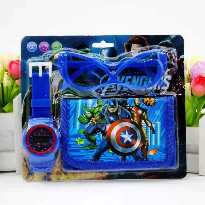 Disney-reloj Digital deportivo para niños y niñas, conjunto de juguetes con billetera, gafas de sol, Spiderman, Frozen, Mickey, Minnie, Princess Car