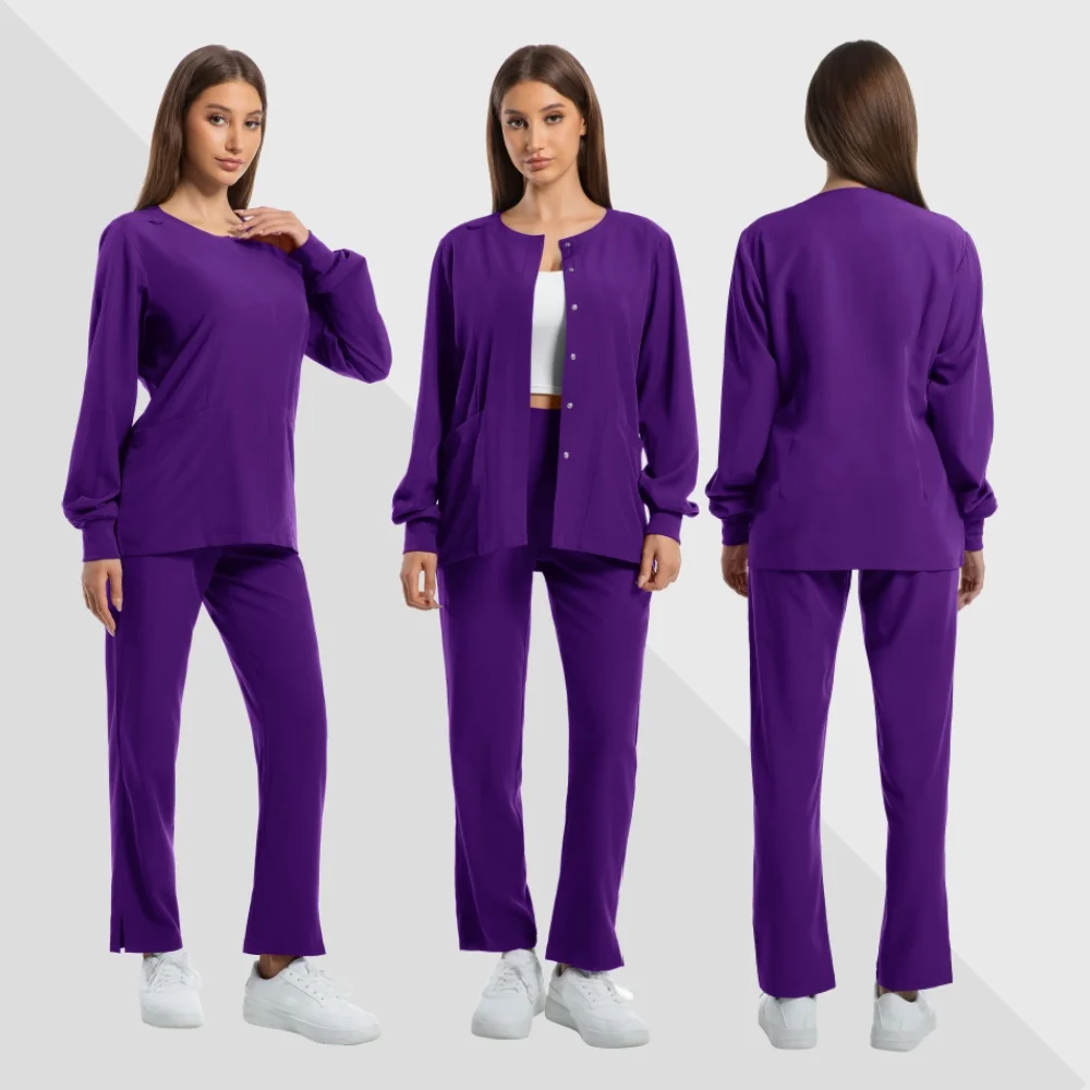 ملابس العمل الطبية زي غرفة العمليات بأكمام طويلة للجنسين مختبر فرك الإناث الممرضات غسل اليد دعوى مجموعة للصيدلة