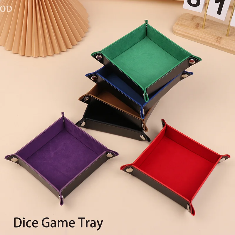 For Game Dice Storage Table Board Games Key Box PU Leather Folding Dice Tray Box Dice Game Tray