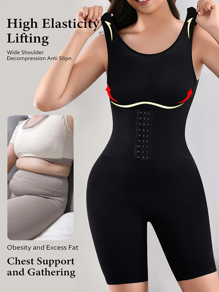 Women Double Breasted Full Body Shaper Tummy Control Butt Lifter Faja Shapewear Bodysuit Seamless Open Crotch Slimming Underwear