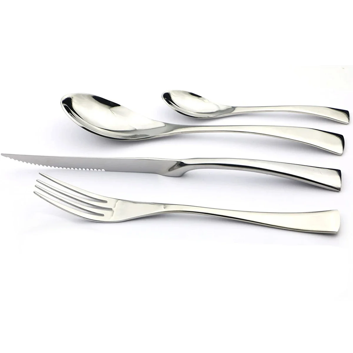 24Pcs 304 Stainless Steel Silverware Silver Tableware Fork Steak Knife Spoon Flatware Dishwasher Safe Luxury Cutlery Set Gift