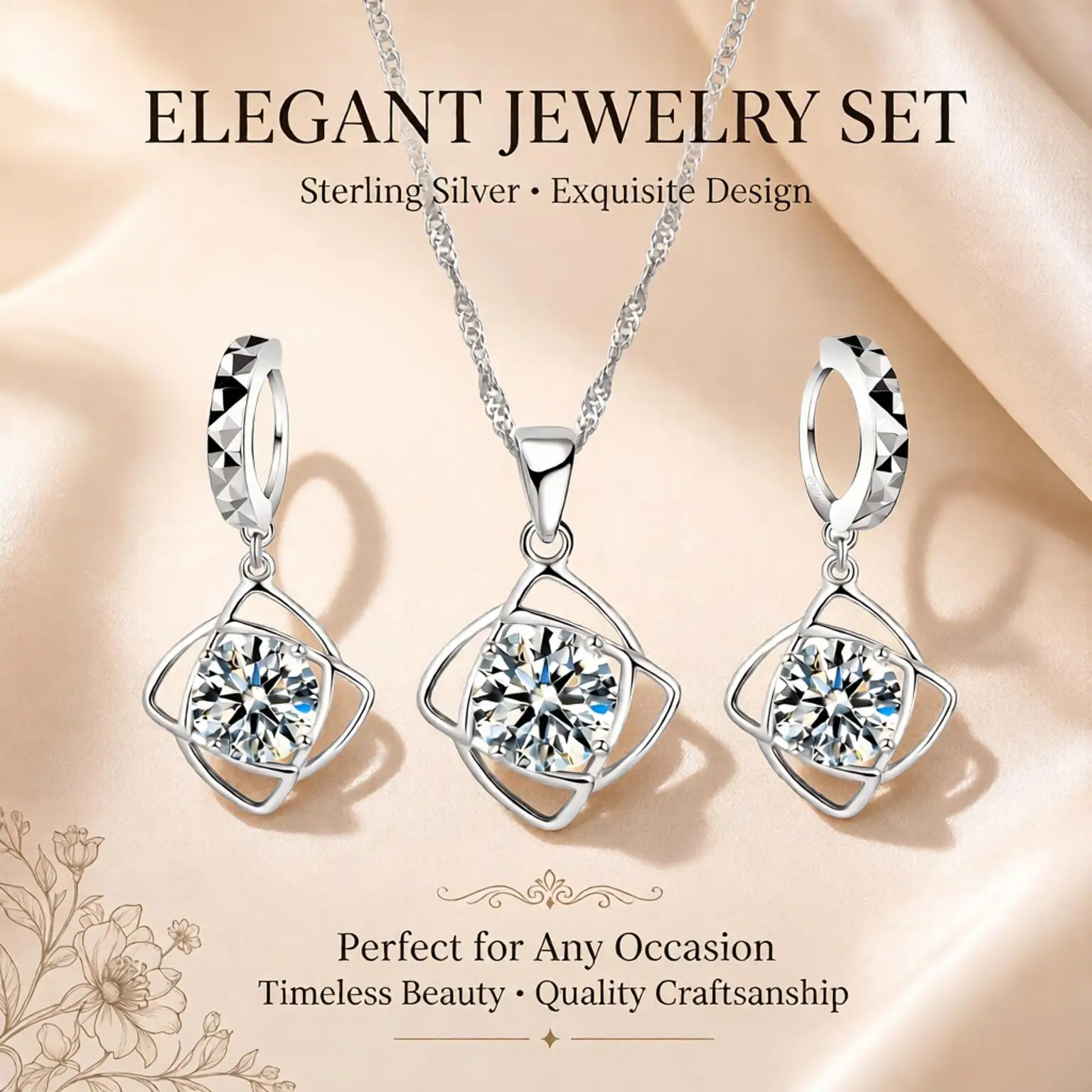 Personlity 925 Sterling Silver Windmill Shape Crystal Zircon Necklace Earrings Set for Women Girls Party Fashion Jewelry Gifts