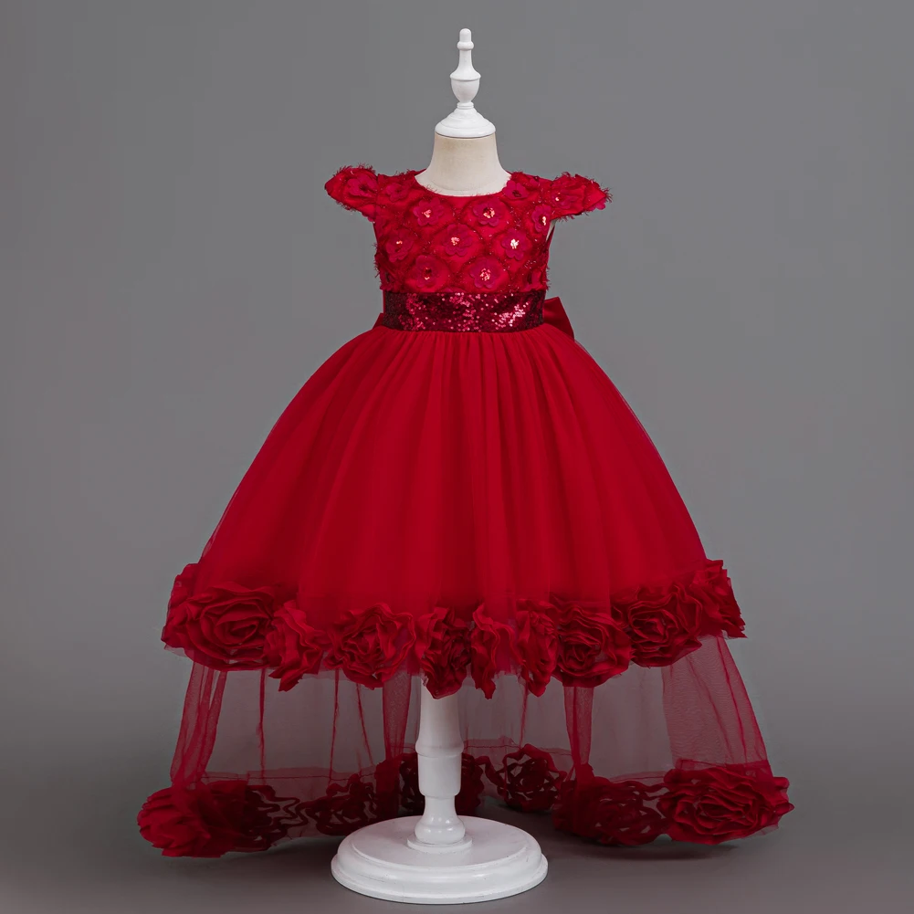 HETISO Trailing Flower Girl Dress For Weddings First Communion Petal Children Kids Birthday Party Evening Ball Gowns 10 12Y