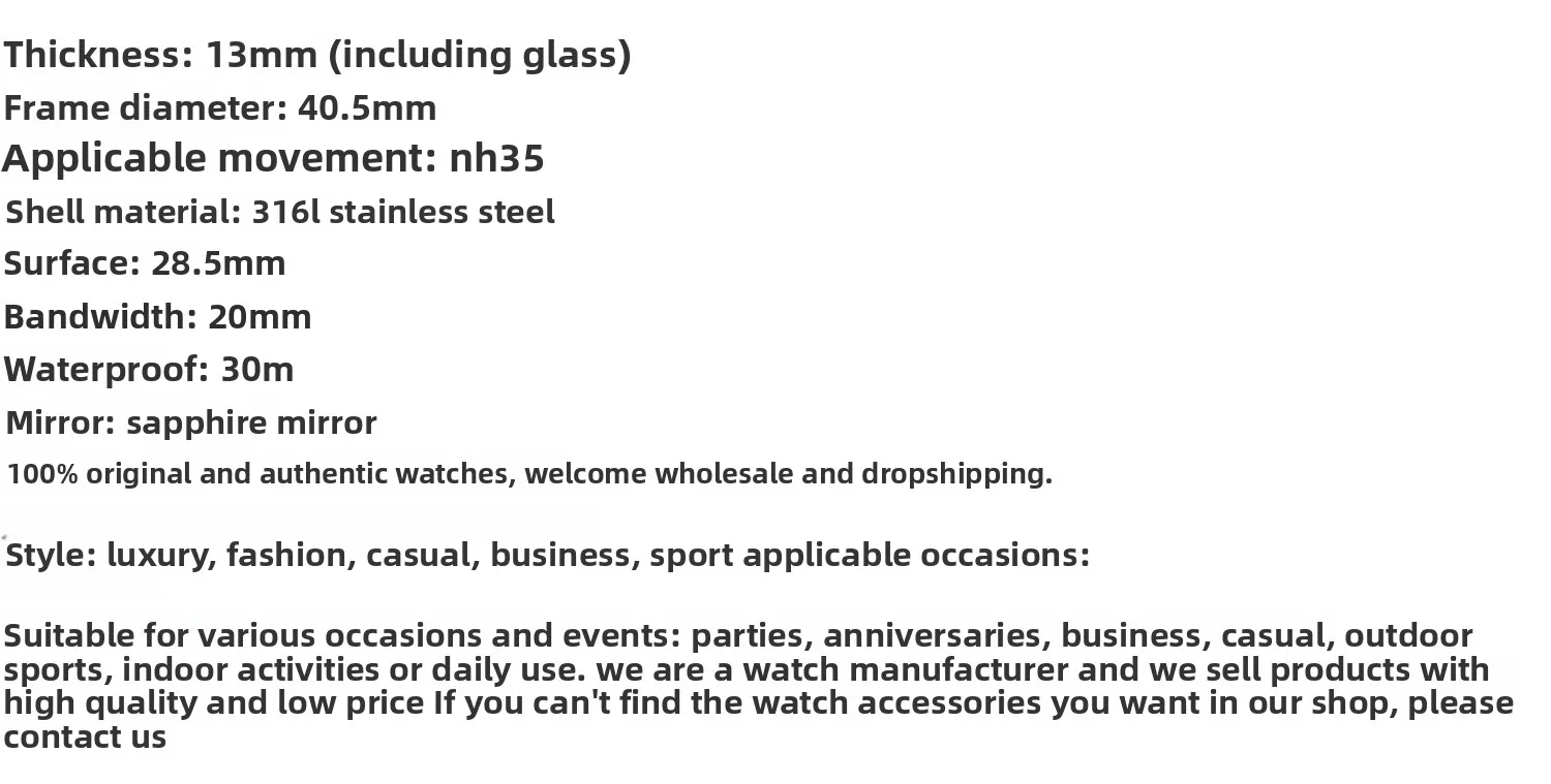 40 مللي متر مقاوم للماء ساعة حافظة 316L الفولاذ المقاوم للصدأ حافظة شفافة الظهر NH35 مطعمة الياقوت الكريستال غواص