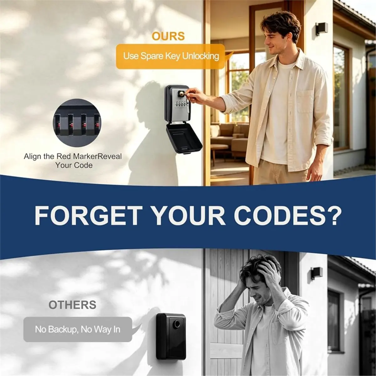 Wall Mount Key Lock Box Outdoor Key Lock Box with Resettable Combination Lock Boxes for Keys Wall Mounted