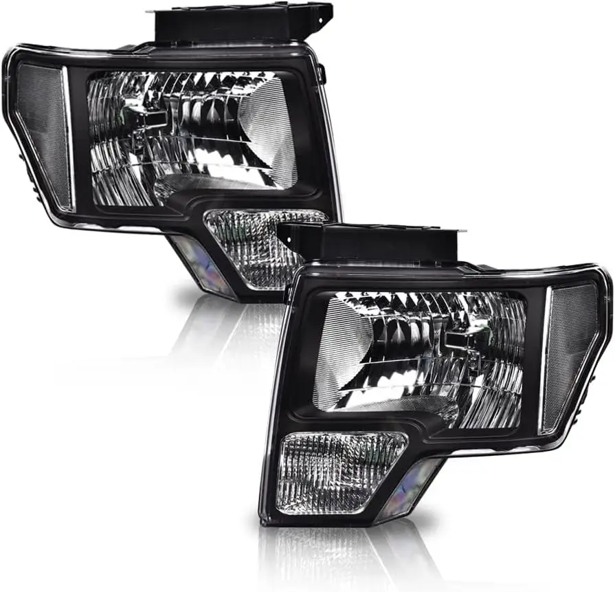 

Фара в сборе, совместимая с Ford F150 2009-2014, левая и правая прозрачные линзы для водителя и пассажира, хромированный корпус, янтарный отражатель