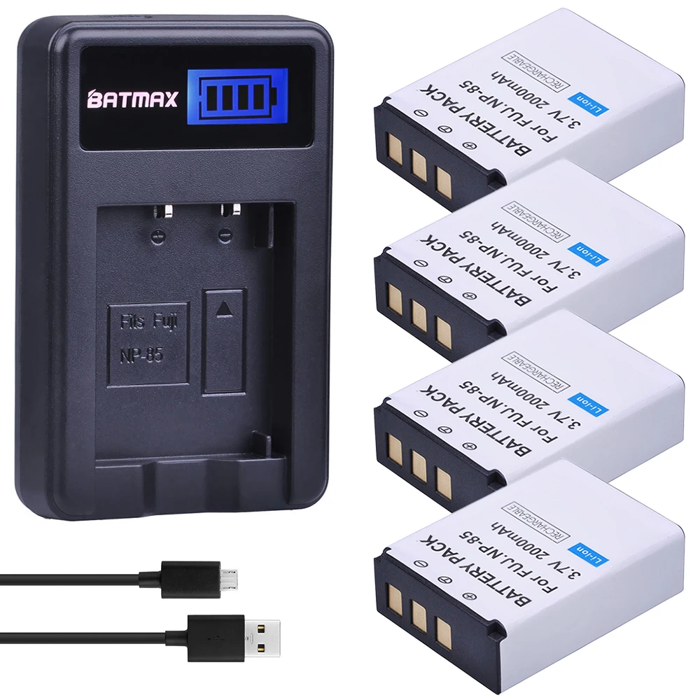 Batmax NP-85 Battery 2000mAh+LCD USB Charger for Fujifilm BC-85 BC-85A FinePix S1 SL240 SL260 SL280 SL300 SL305 SL1000 NP170