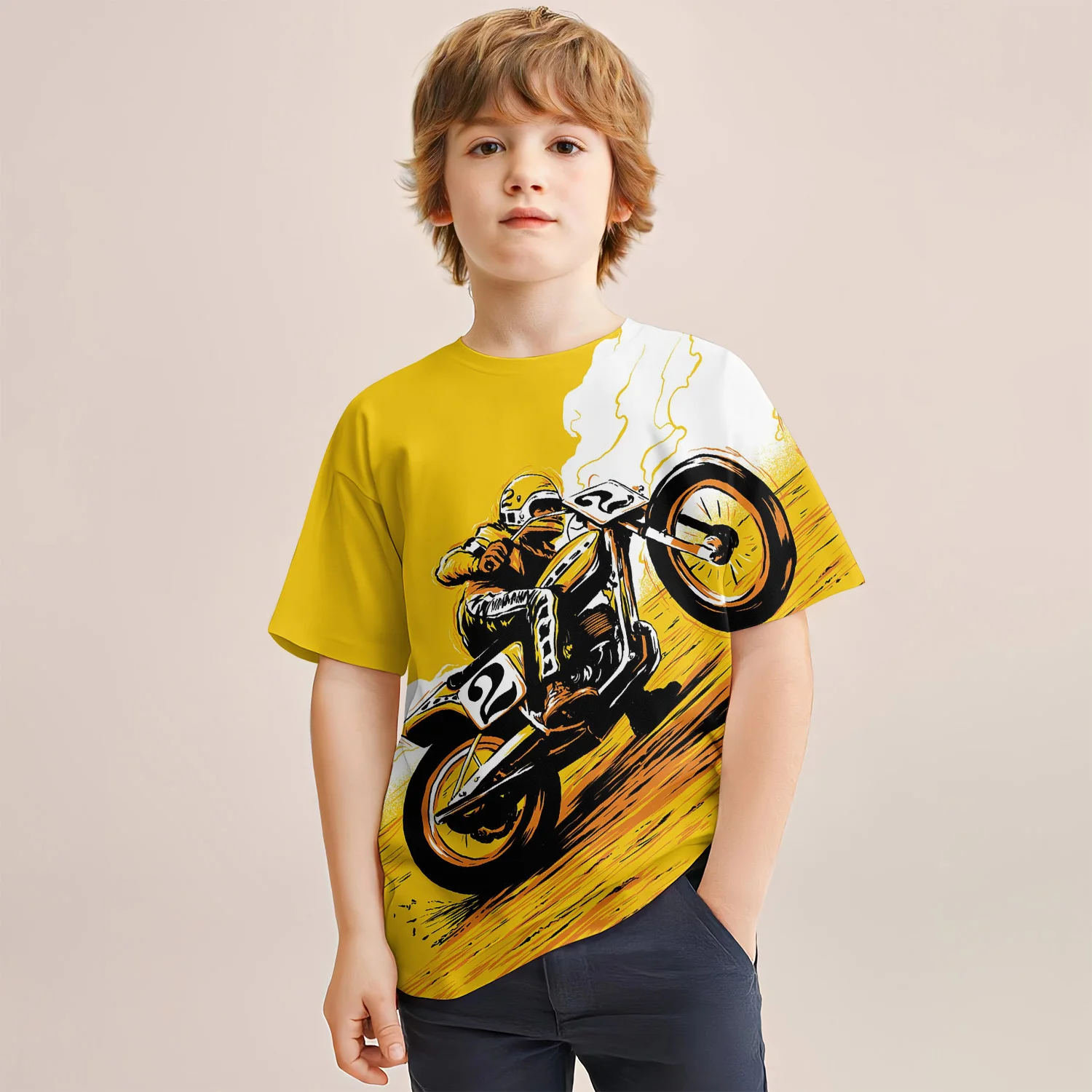 Summer New Children\'s Clothing 3D Printed Motorcycle Boys Casual Breathable Short-Sleeved T-Shirt Girls Street Sports Clothing