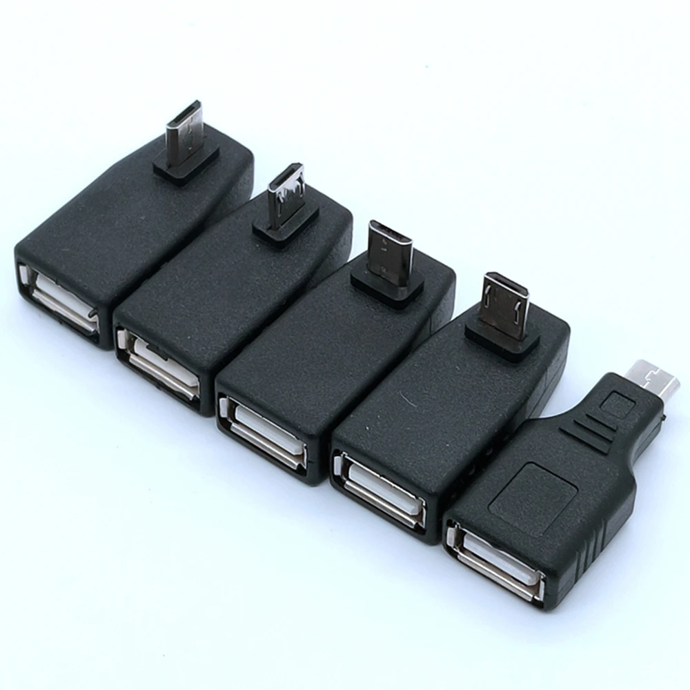 Cotovelo Micro USB para adaptador USB fêmea, telefone móvel, Tablet, OTG, 5Pin