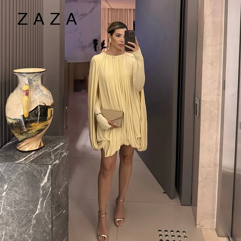 Chique elegante camada capa mini vestido fino ajuste o pescoço curto robes plissado hem festa vestidos 2025 vestidos de noite femininos