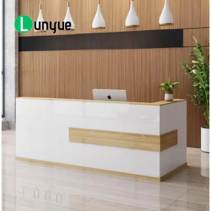 Modern Durable Wood Reception Desk Extendable Foldable Commercial Front Desk for Office Building Hotel Use