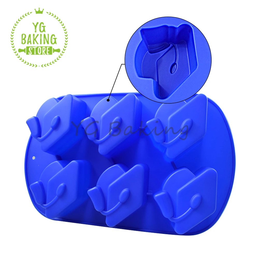 6 Cavity 3D Graduation Hat Design Silicone Mousse Mould Chocolate Mold DIY Candle Model Chiffon Cake Decorating Tools Bakeware