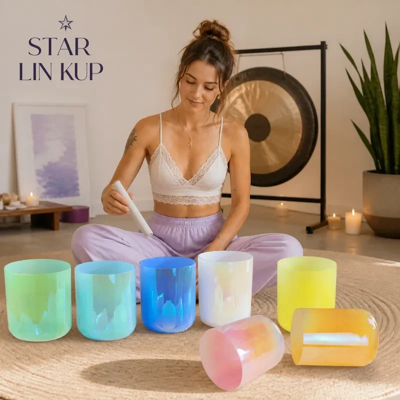 STAR LIN KUP 432Hz Cosmic Light Clear Crystal Singing Bowl Alchemy Sound Healing Meditation Chakra Balance with Bag