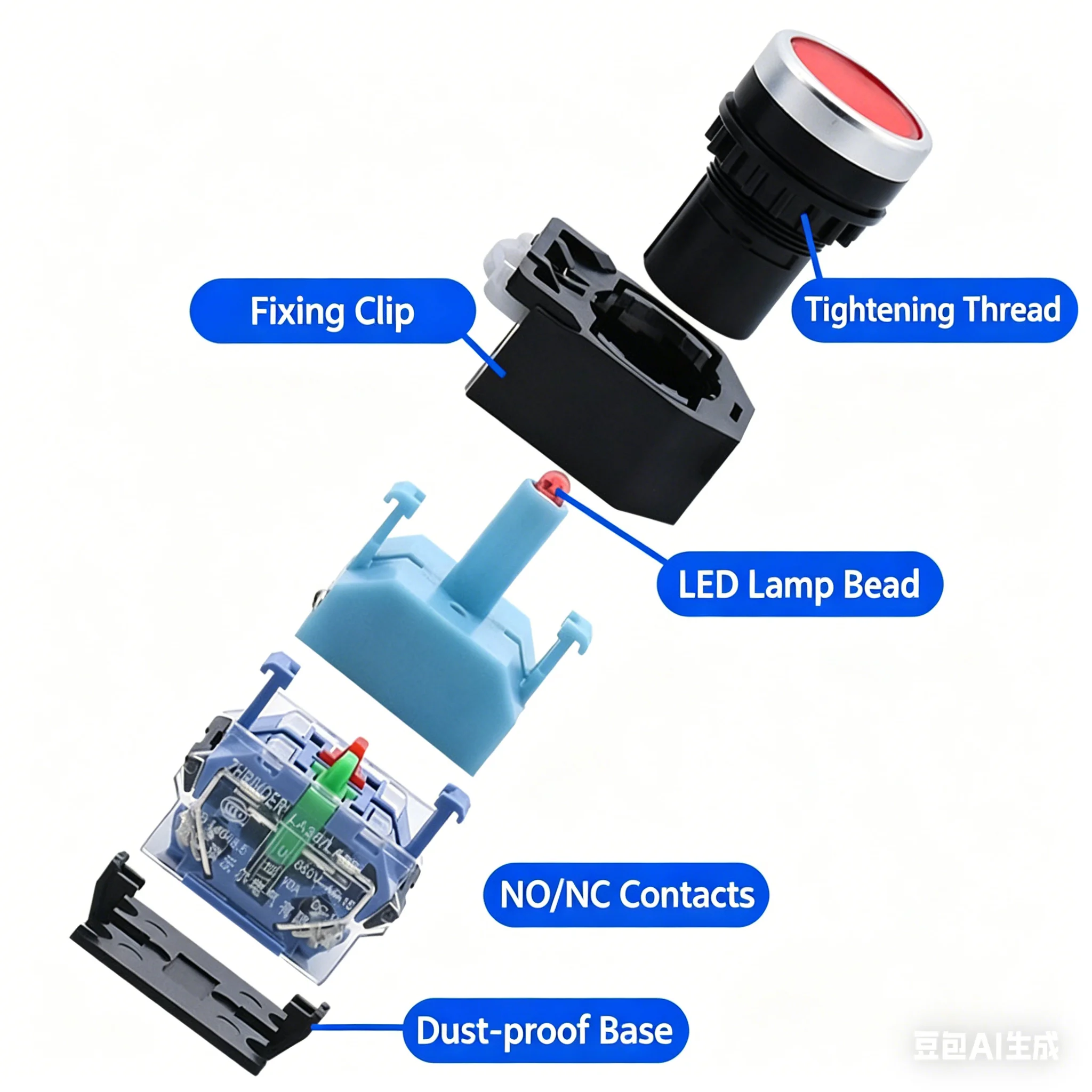 22mm LA38-11D/11DS Quality Sliver Contact Push Button Switch with Light On/Off Momentary/Latching 22mm 220V 24V LED Indicators