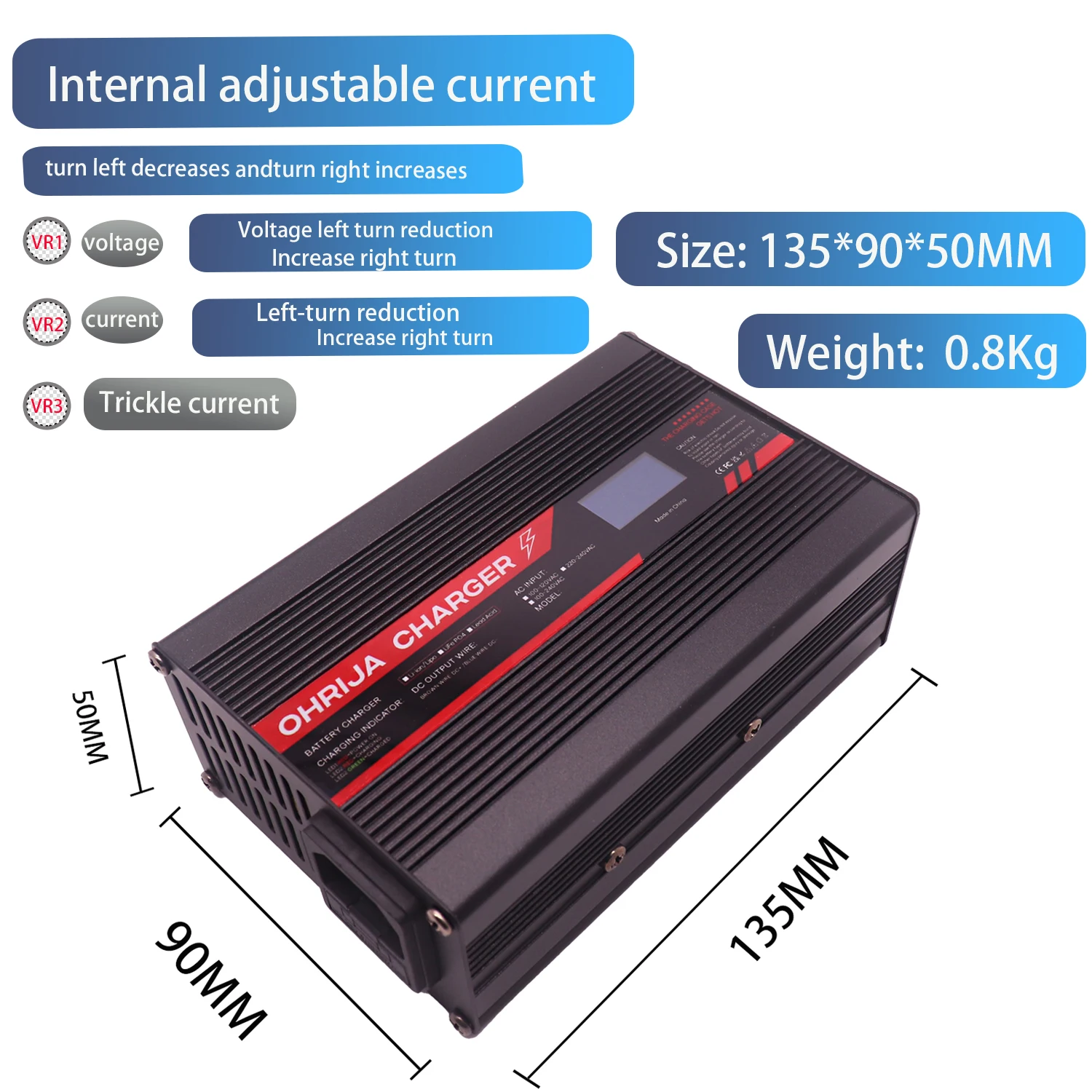 72V 3A Lead Acid Battery LCD Display Charger Quick Aluminum Shell Suitable for 6S Charger Detachable Connector Plug Is Optional