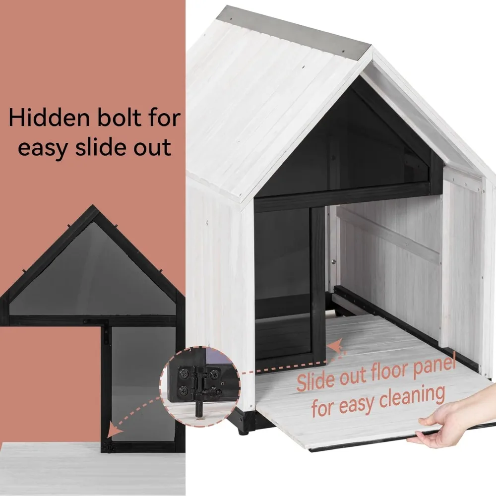 Outdoor Dog House, Sun Protection Dog Houses for Small Medium Large Sized Dogs, Weatherproof Dog House with Slide Out Floor