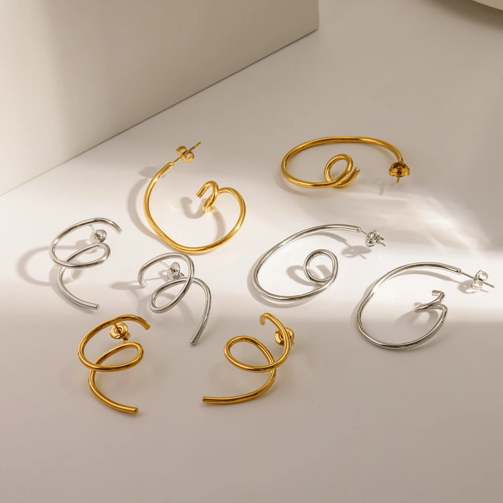 Modische 18K vergoldete Edelstahl-Ohrringe mit geometrischem Hohl-Design für Damen, gedrehte Linien, Statement-Party-Schmuck, wasserdicht – Detail 3