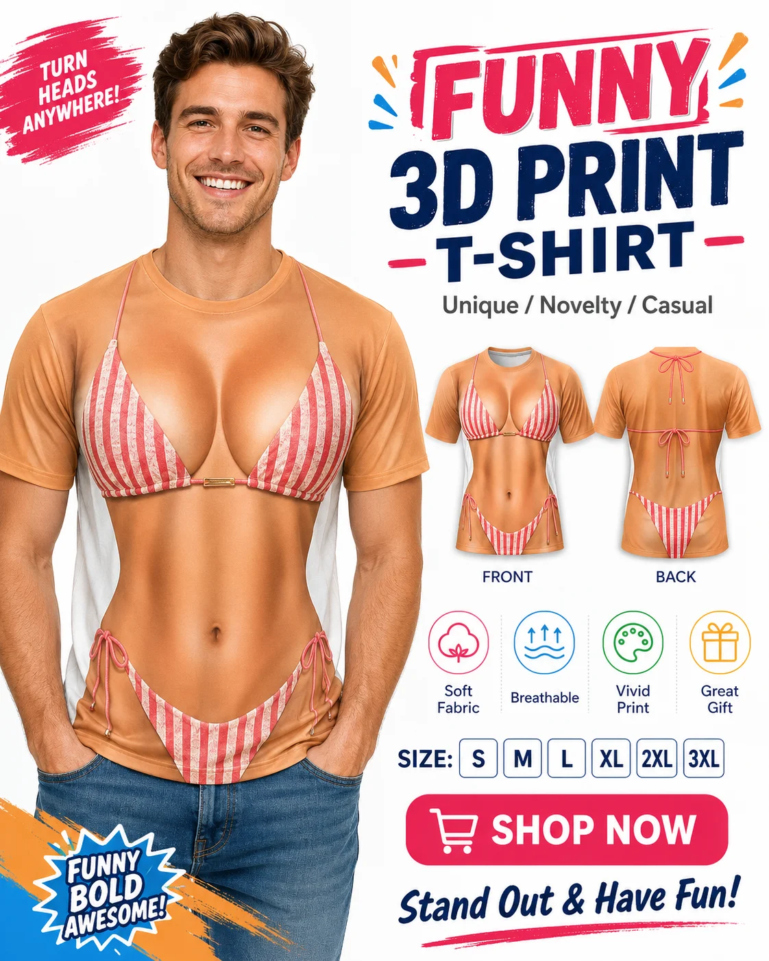 Novelty Male Shirts 3D Printed Funny Body Illusion Bikini Design Short Sleeve Casual T Shirt Summer Holiday Beach Fashion Tops