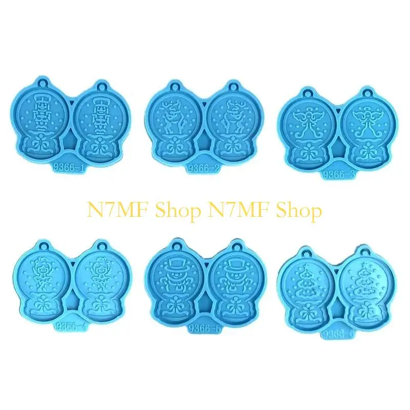 

N7MF 6 Pcs Crystal Ball Angel Snowman Keychain Mold Crystal Silicone Ornament Mold