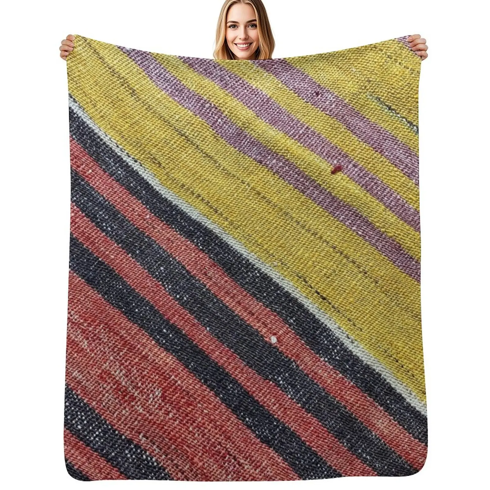 Stripe Kilim, Navaho Weave, Woven Textile, Persian Carpet, retro Throw Blanket Decoratives Kid'S Nap Plaid Winter beds Blankets