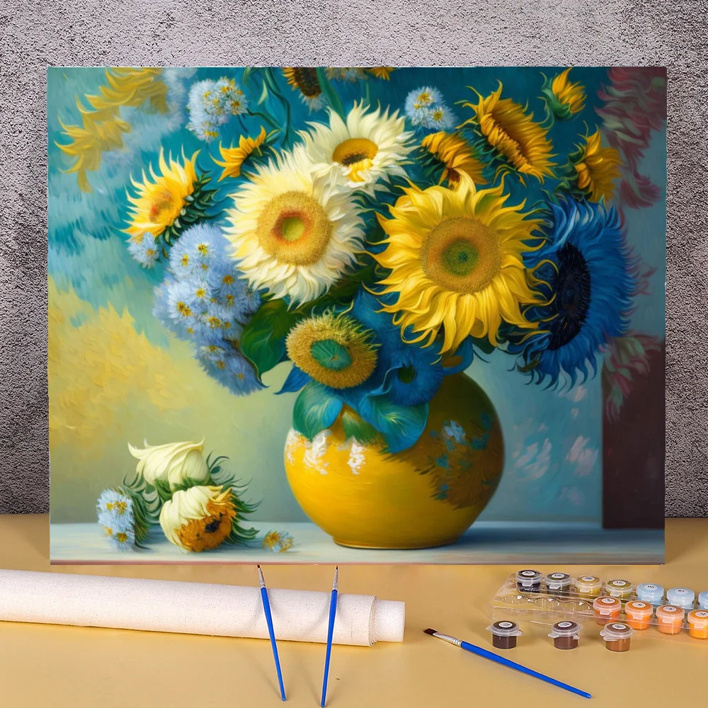 

Abstract Sunflower Painting By Numbers Kits Vintage Picture For Drawing Coloring By Numbers Acrylic Paints Package Home Decor