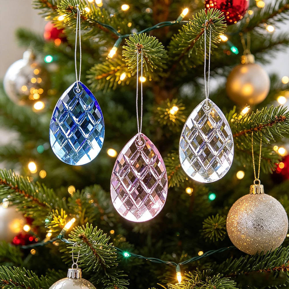 E9 2Pcs Faceted Grid Drop Crystal Glass Prism Hanging Suncatcher Chandelier Parts Lucky Window