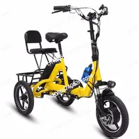 Mini Adult Electric Tricycle Foldable 2 People 48v Family Electric Bicycle Fatbike With Passenger Seat For Elderly With Basket