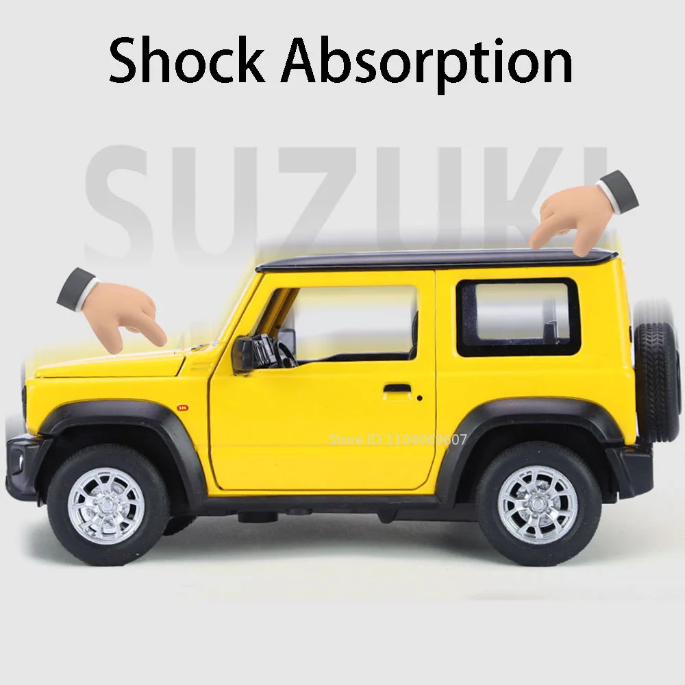 1:24 Suzuki Jimny Car Model Toys Alloy Diecast SUV 4 Doors Opened Pull Back Sound Light Shock Absorption Ornament Vehicles Gifts