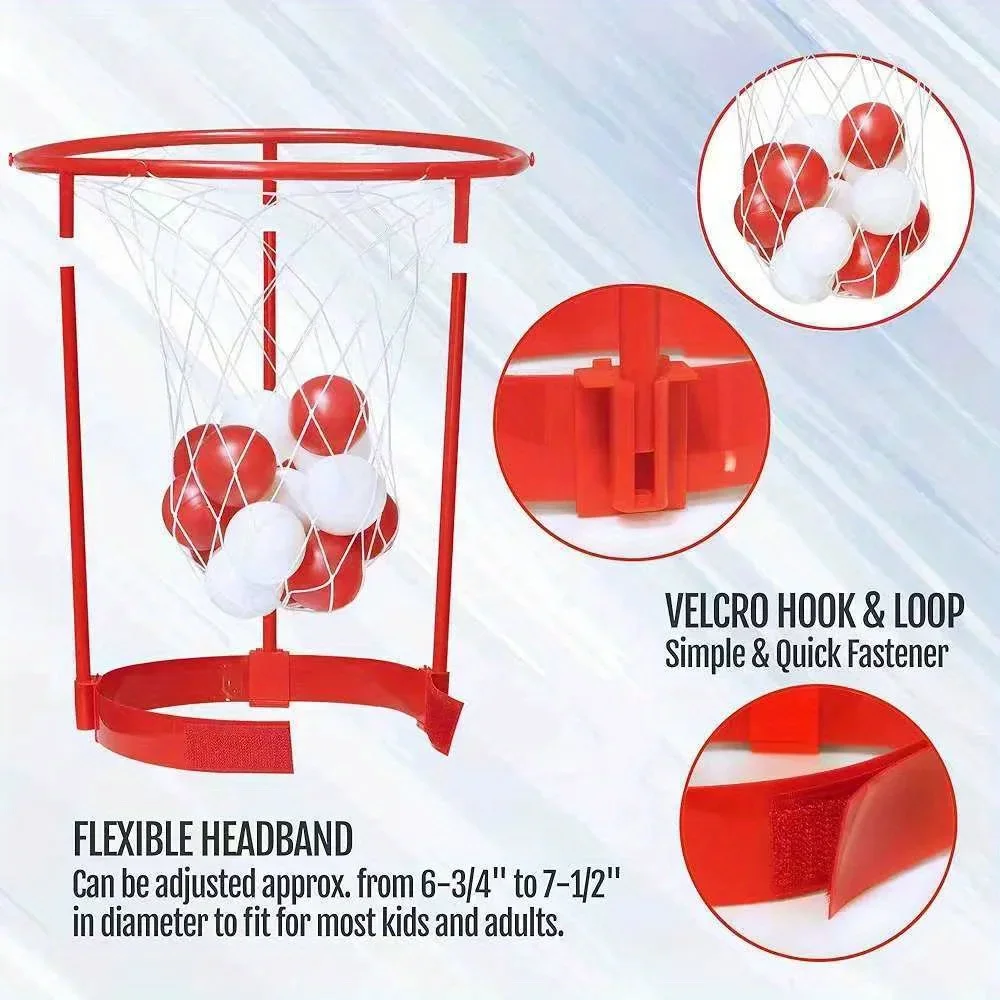 2-teiliges verstellbares Basketball-Stirnband-Wurfspiel-Set mit 20 Bällen – Freisprech-Herausforderungsspiel für Kinder, Familienspiel, interaktives Spielzeug