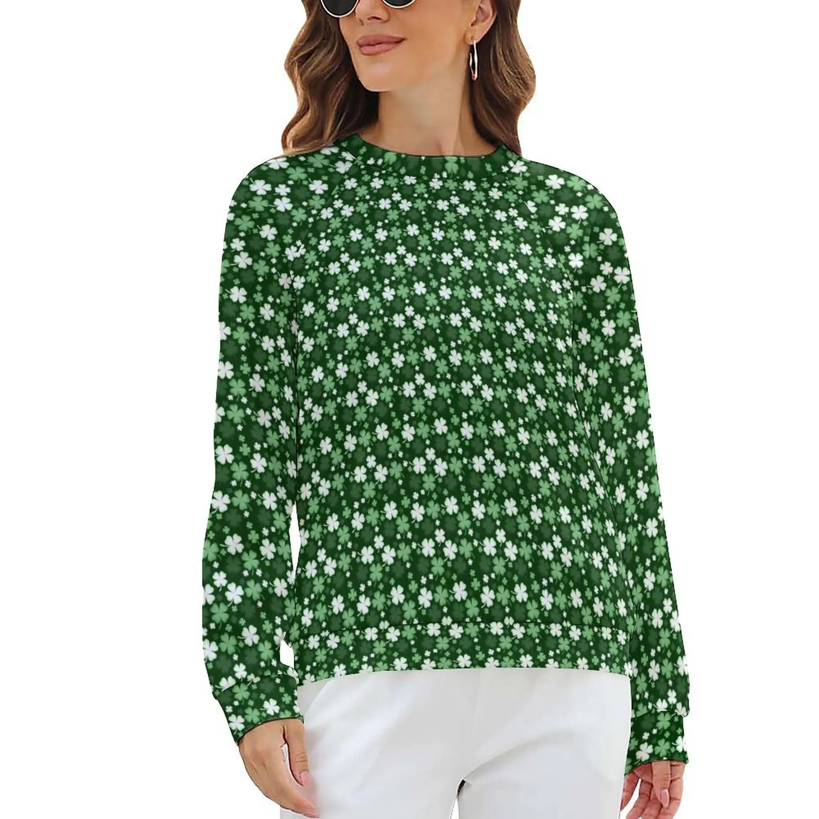 Green Shamrock Hoodies St Patricks Day Classic Oversized Hoodie Woman Long Sleeve Y2k Pattern Casual Tops