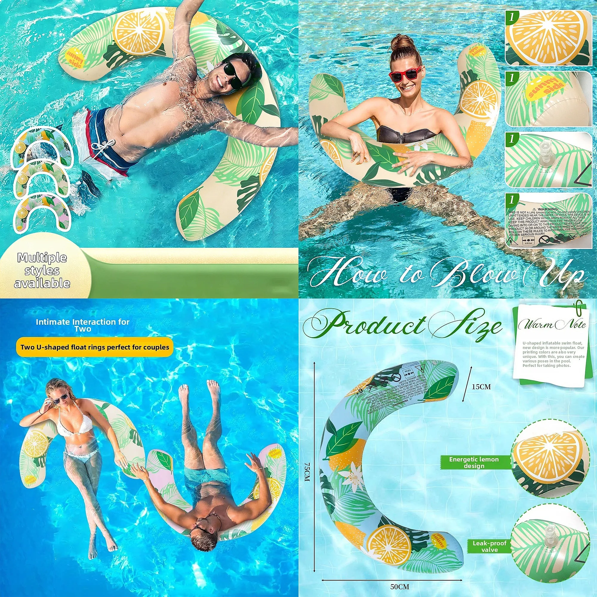 U Shaped Inflatable Swim Ring Pool Floatie with Neck Back Support for Adults Kids Beach Water Sports