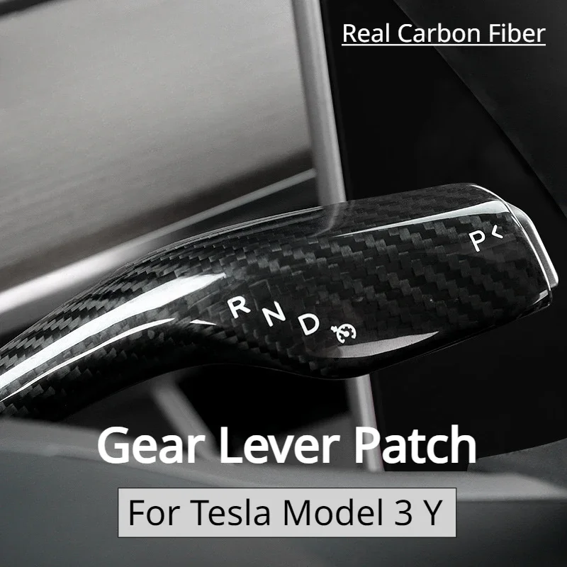 Real Dry Carbon Fiber Gear Lever Patch for Tesla Model 3 Y Handmade Steering Wheel Gear Shift Cover Wiper Accessories