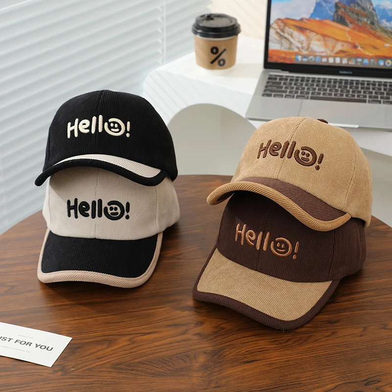 

Autumn Corduroy Baseball Hat For Children Color Block Duck Tongue Hats 3-10Year Boy Girl Baby Peaked Hats Fashion Sunshade Visor