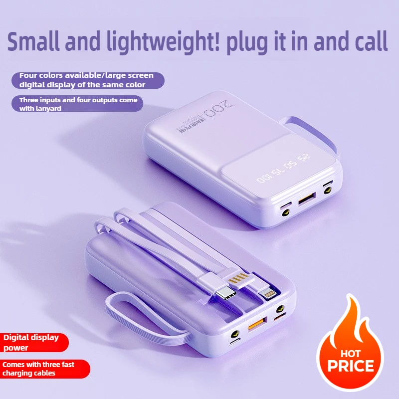 

20000mAh Ultra Large Capacity Portable with Built-in Three Wire Power Bank Mobile Power Bank