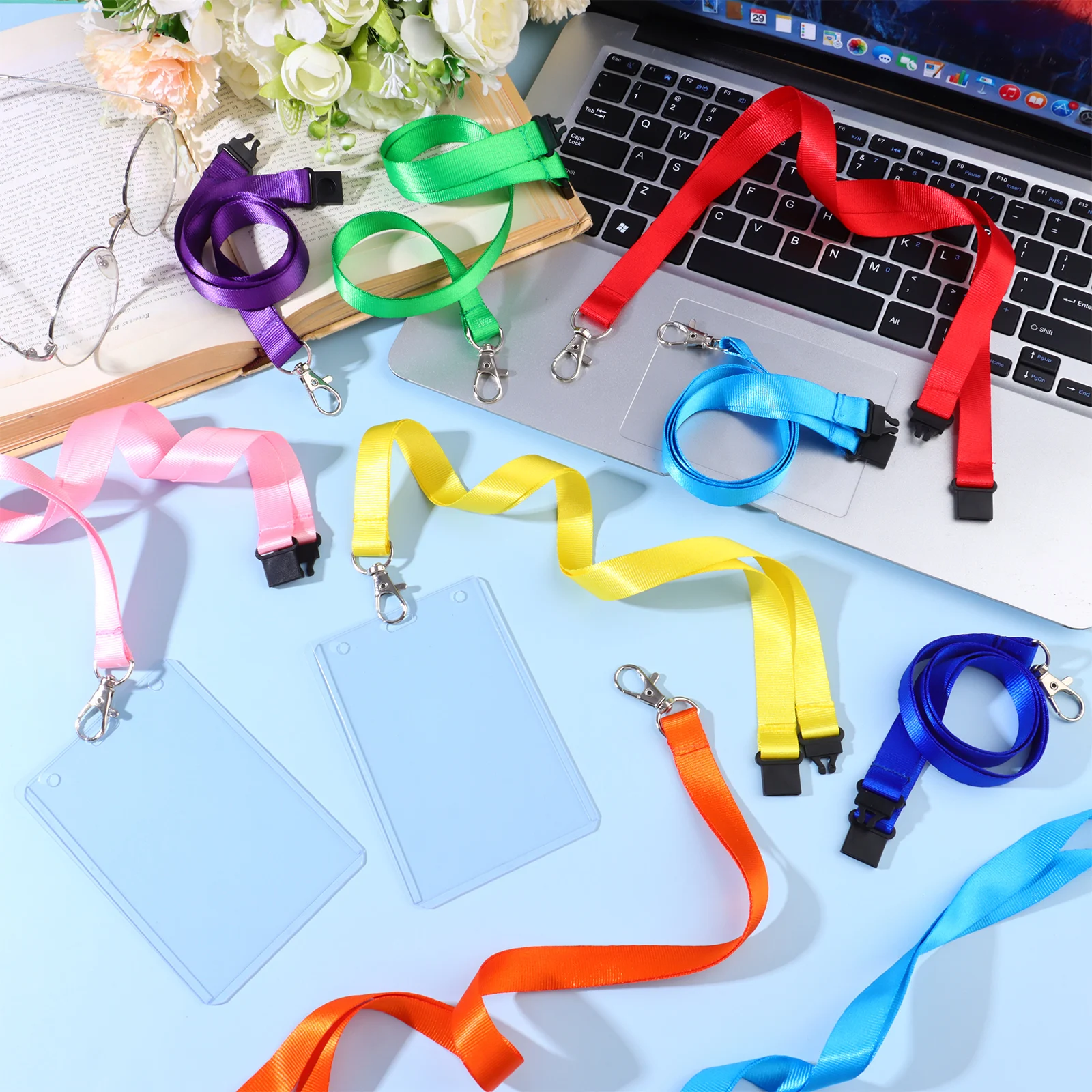 24 Pack Colorful Lanyards With 24 ID Card Name Badge Holders Breakaway Lanyard For Card Holders Quick Release Lanyards With Safe