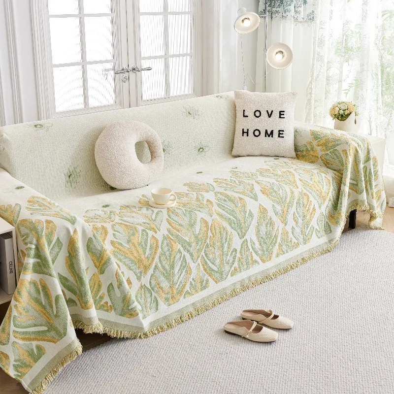 Spring Green Chenille Sofa Cover Blanket High-End Multifunctional Decorative Blanket All-Season Anti-Slip One-Piece Sofa Covers