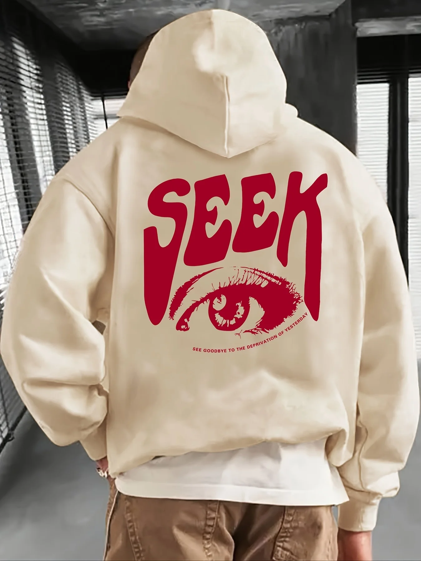 Fashion Eyes Letter Print Men Hooded Sweatshirt Autumn and Winter Daily Outdoor Sports Loose All Build Leisure Warm Street Style