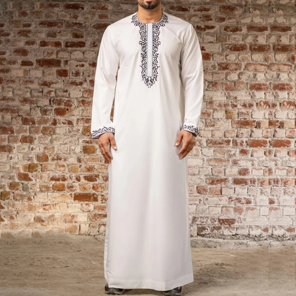 Ropa islámica bordada para hombre, Vestido camisero largo de color negro, moda árabe, paquistaní, Dubái, Arabia Saudita, novedad de 2024