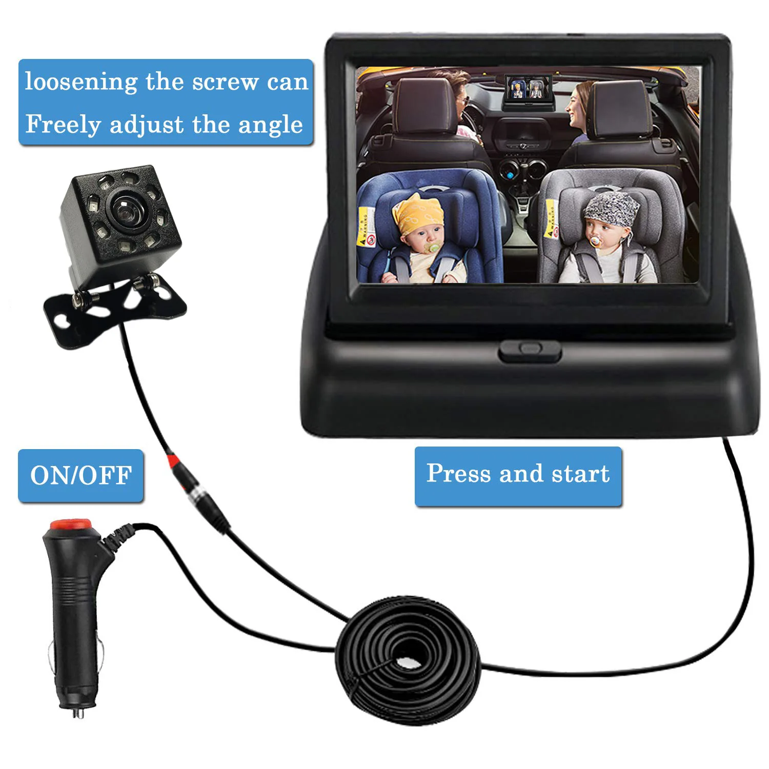 Baby Car Mirror 1080P Camera Monitor with 4.3'' HD Wide View Seat Mirror Night Vision Function Easily Install Car Camera