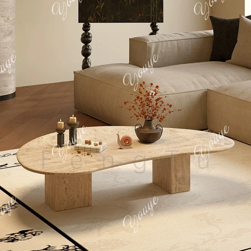 

F скандинавский простой журнальный столик из травертина для маленькой квартиры, гостиной, домашнего высококачественного мраморного чайного столика в кремовом стиле
