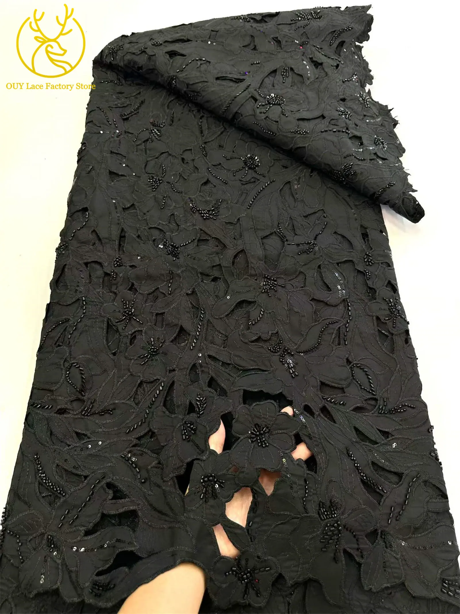 Modischer Afrikanischer Schwer Perlenverzierter Spitzenstoff 2026 Bestseller Französische Pailletten Chiffon-Spitze für Damen-Partykleider Nähmaterial – Detail 15