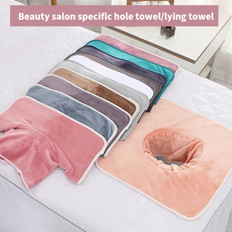 

Square 35*35cm Velvet Thickened Beauty SPA Massage Table Planking Face Towel with Face Berath Hole SPA Massage Bedspread Towel