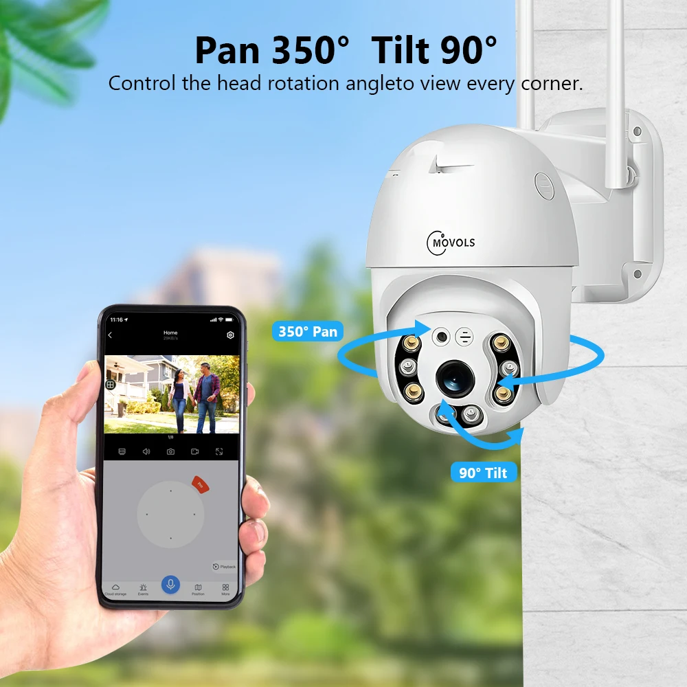 Movols 2mp PTZ WIFI IP surveillance cameras  Wireless security 1080P Audio CCTV  Smart Home Outdoor Color Night vision