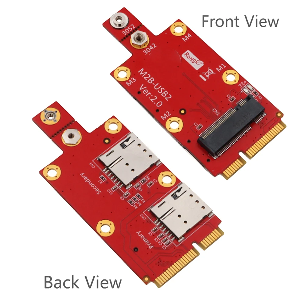 M2 to Mini PCIE Converter Riser Card with Dual NANO SIM Card Slot M.2 Key B to Mini PCI-E Adapter Supports 3G/4G/5G