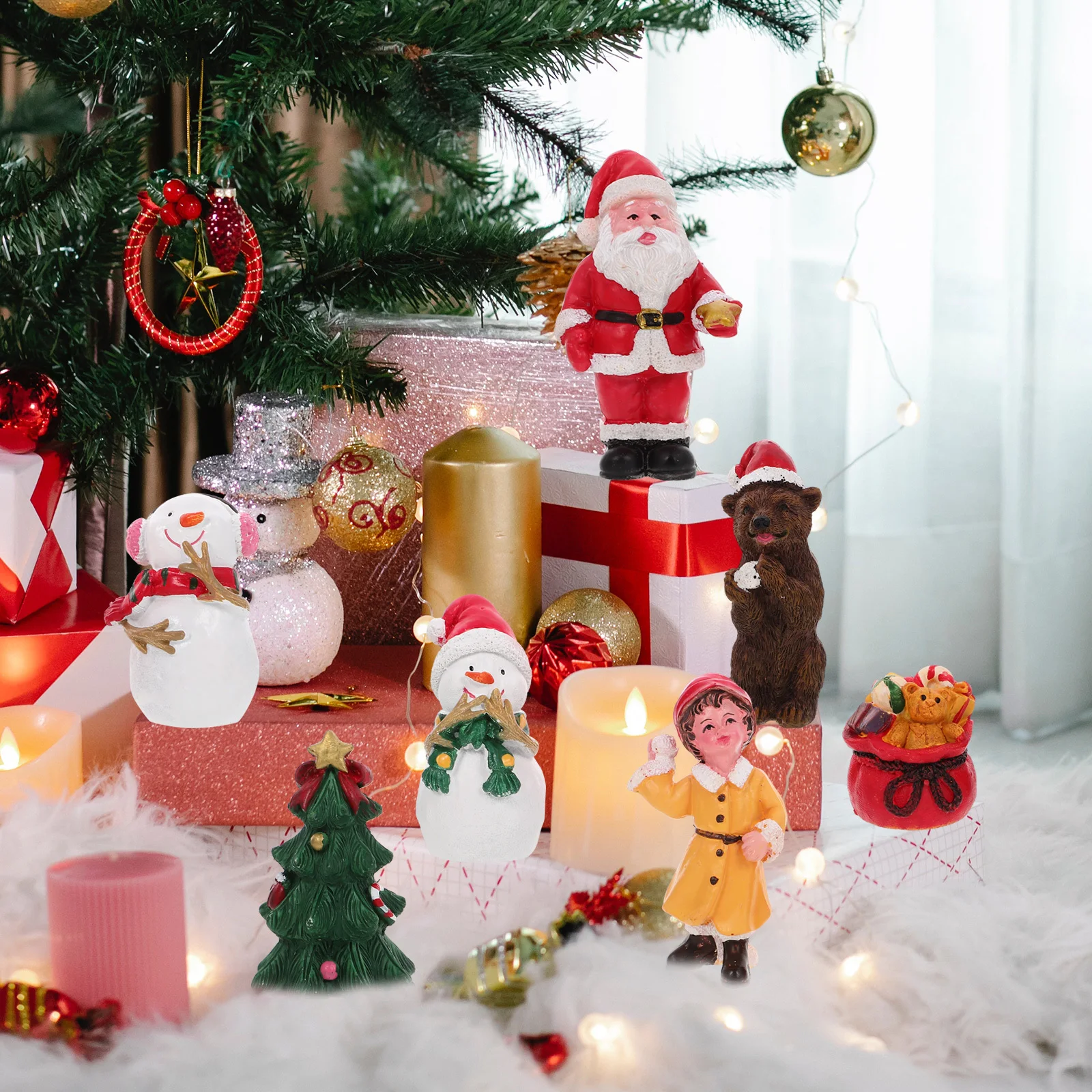 

1Set Resin Christmas Miniatures Adorable Tiny Santa Claus Lovely Snowman Desktop Decor Xmas Gifts Miniature Santa Figurines