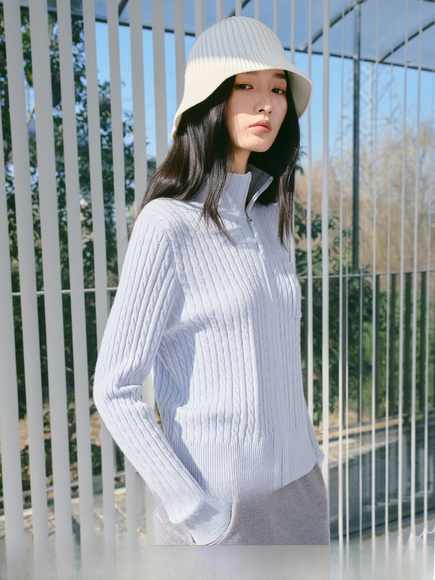 

TEASEL Woolen Knitted Cardigan Stand Collar Slim Fit kets Twist Flower Pattern Commute Sle Ladies Faion Spring Wear
