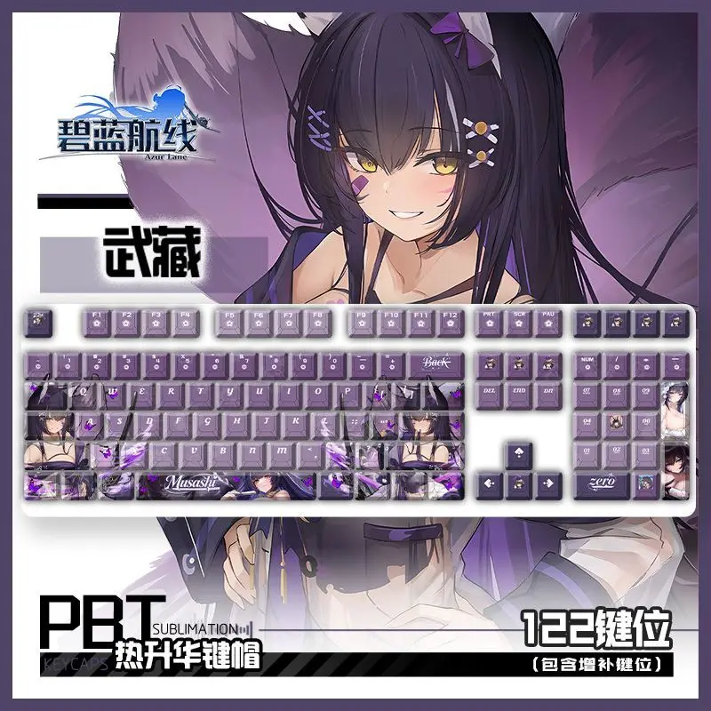 Azur Lane Musashi 122 PBT Dye Sub Anime Keycaps Cherry Profile ANSI Layout Mechanical Keycaps for Made68 Mad68 Wooting60